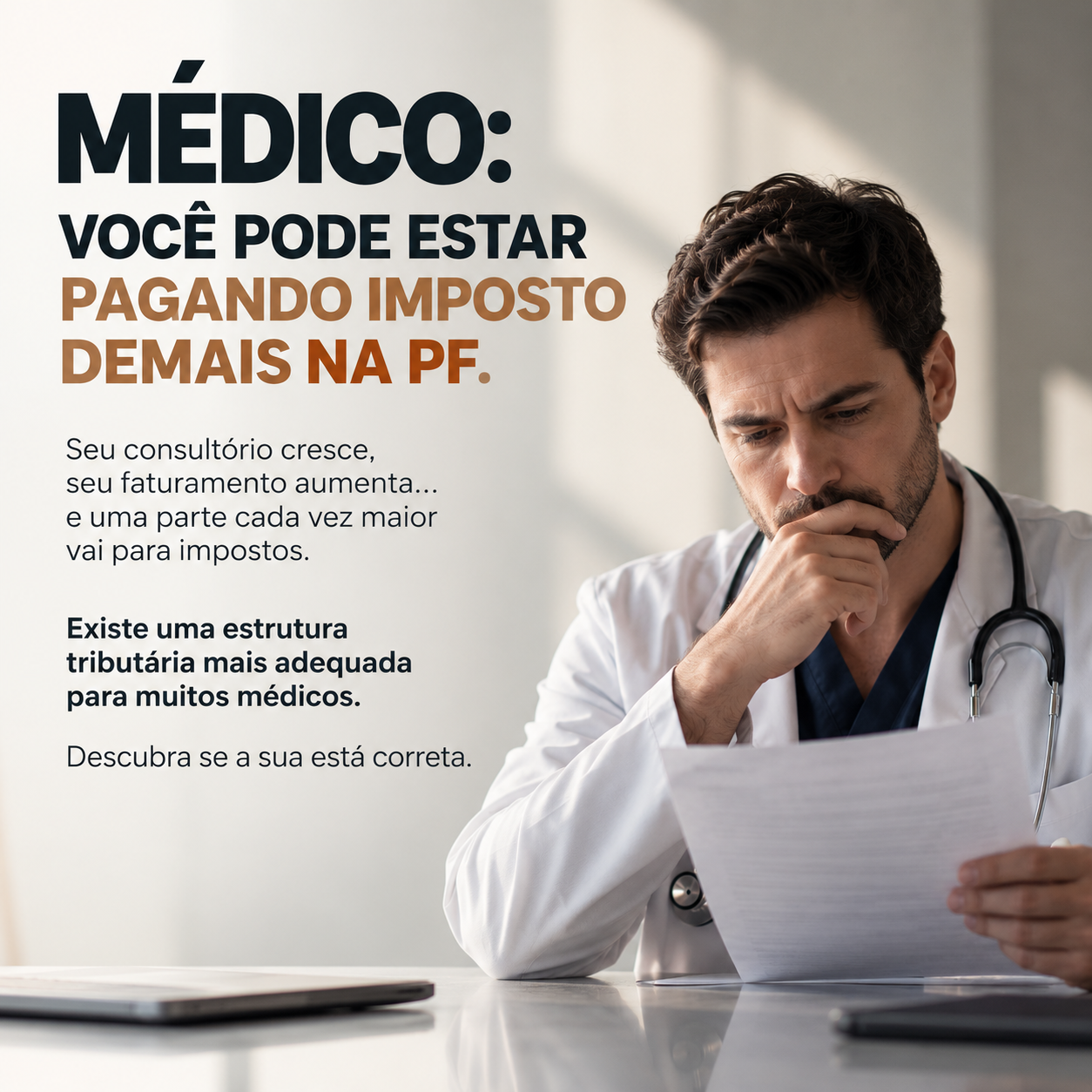 Criativo para médicos sobre possível pagamento excessivo de impostos